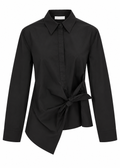 Black tie-front shirt with asymmetric hem