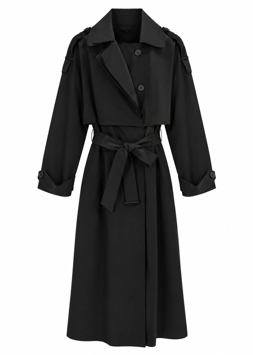 Black belted trench coat
