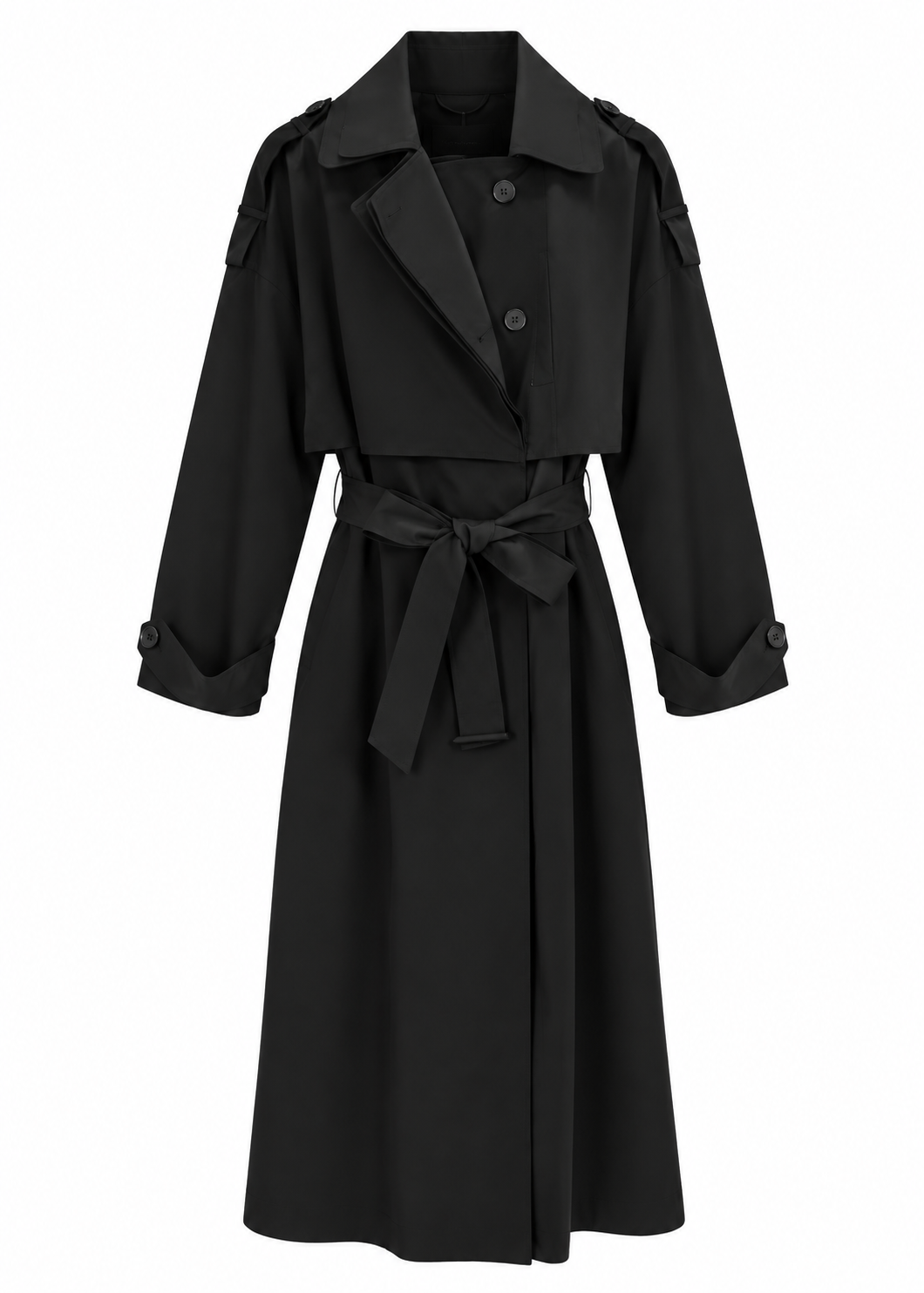Black belted trench coat