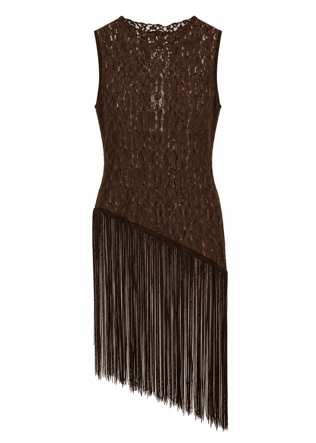 Brown sheer lace fringe mini dress
