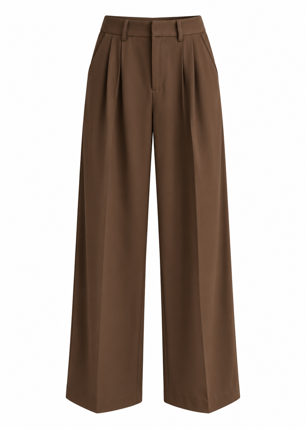 Brown pleated wide-leg trousers