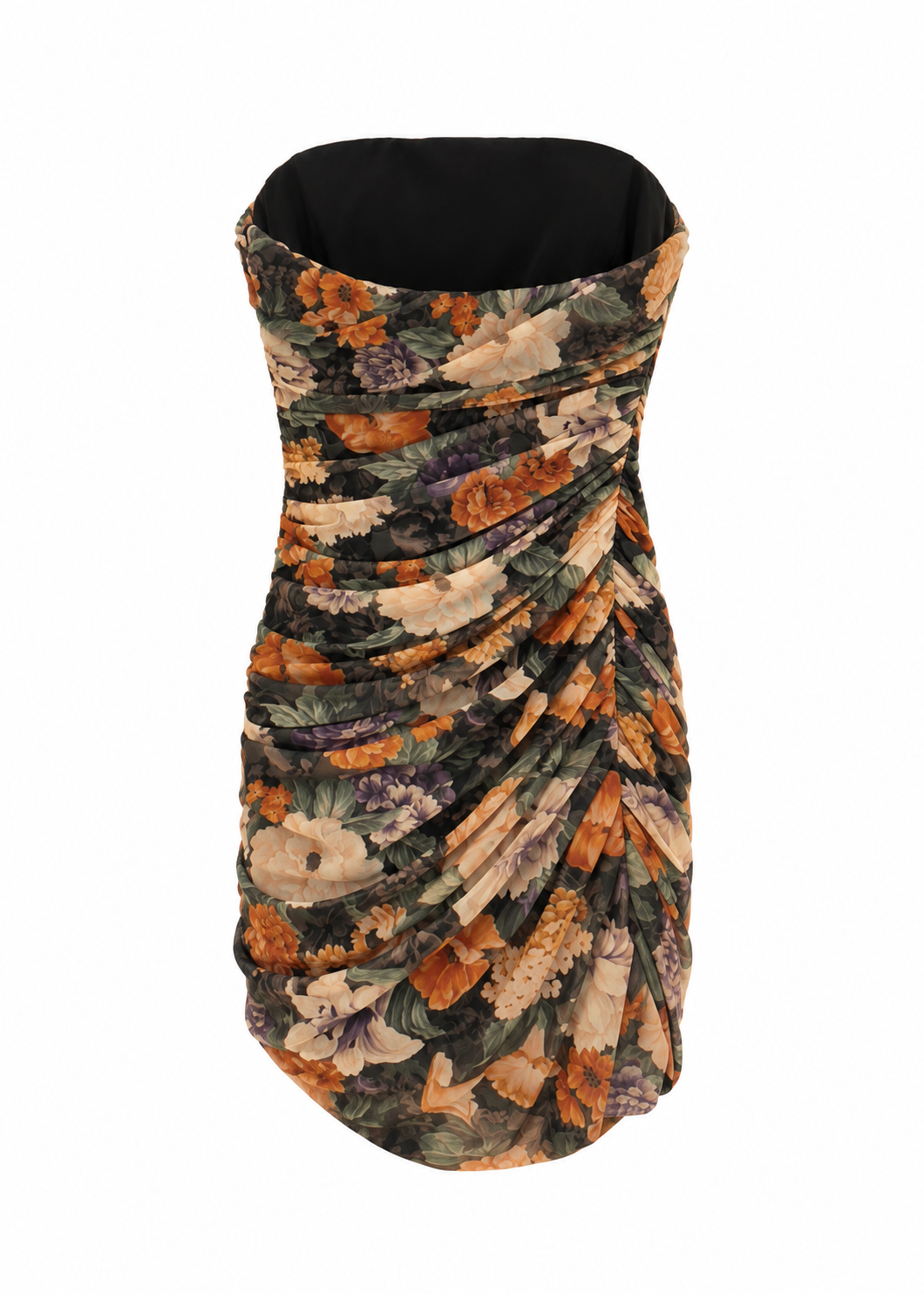 Floral Ruched Strapless Mini Dress