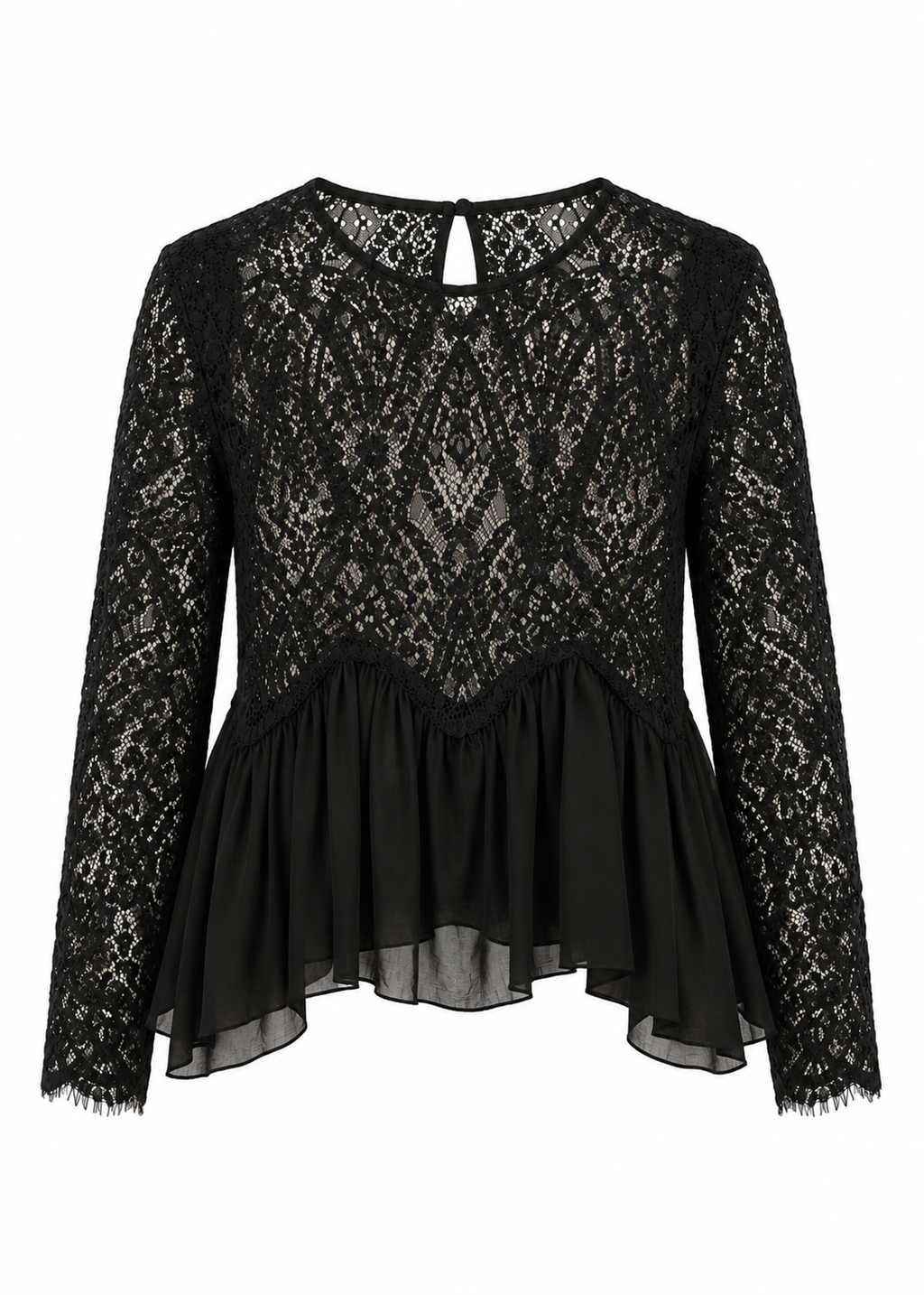 Black Lace Peplum Top
