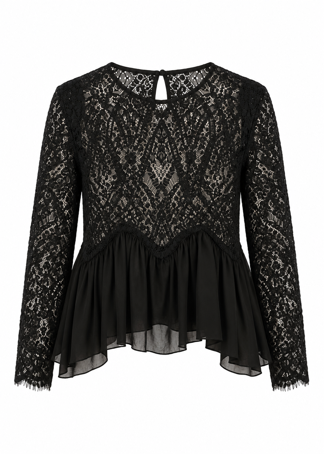 Black Lace Peplum Top