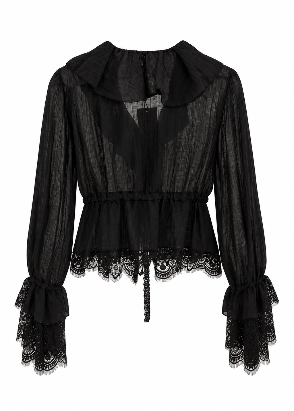 Black Sheer Ruffle Wrap Blouse