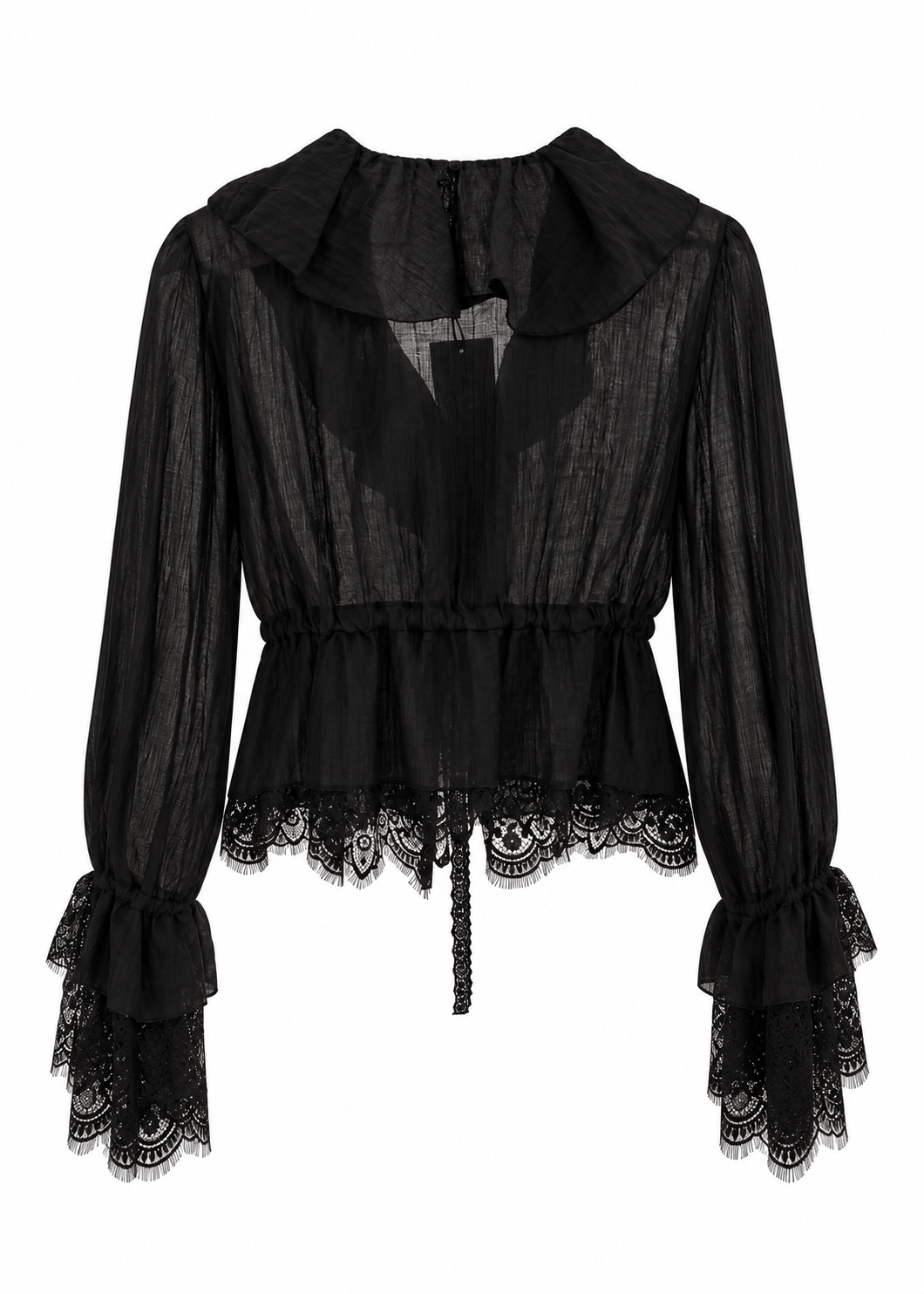 Black Sheer Ruffle Wrap Blouse