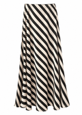 Black-and-cream diagonal-stripe midi skirt with a clean waistband and softly flared hem