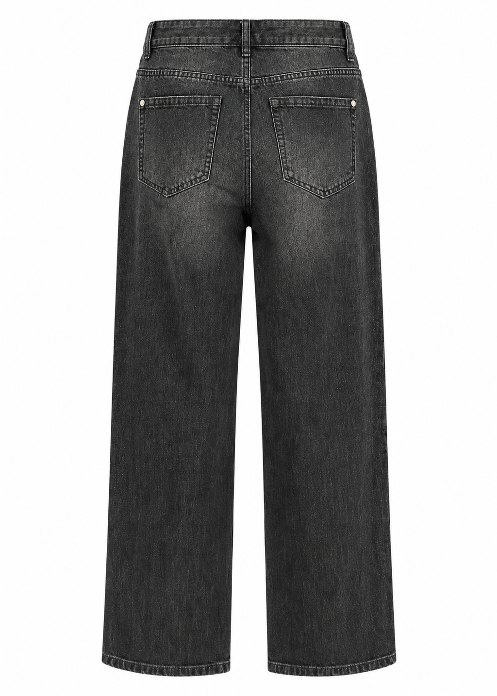 Model wearing washed black wide-leg jeans with a black sleeveless top