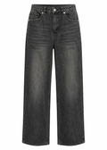 Front view of washed black high-rise wide-leg jeans with classic front pockets