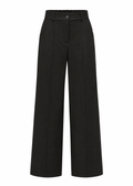 Back view of black high-waisted wide-leg trousers with elasticated waistband