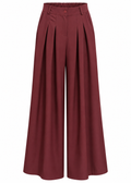 Back view of burgundy wide-leg trousers with an elasticated waistband