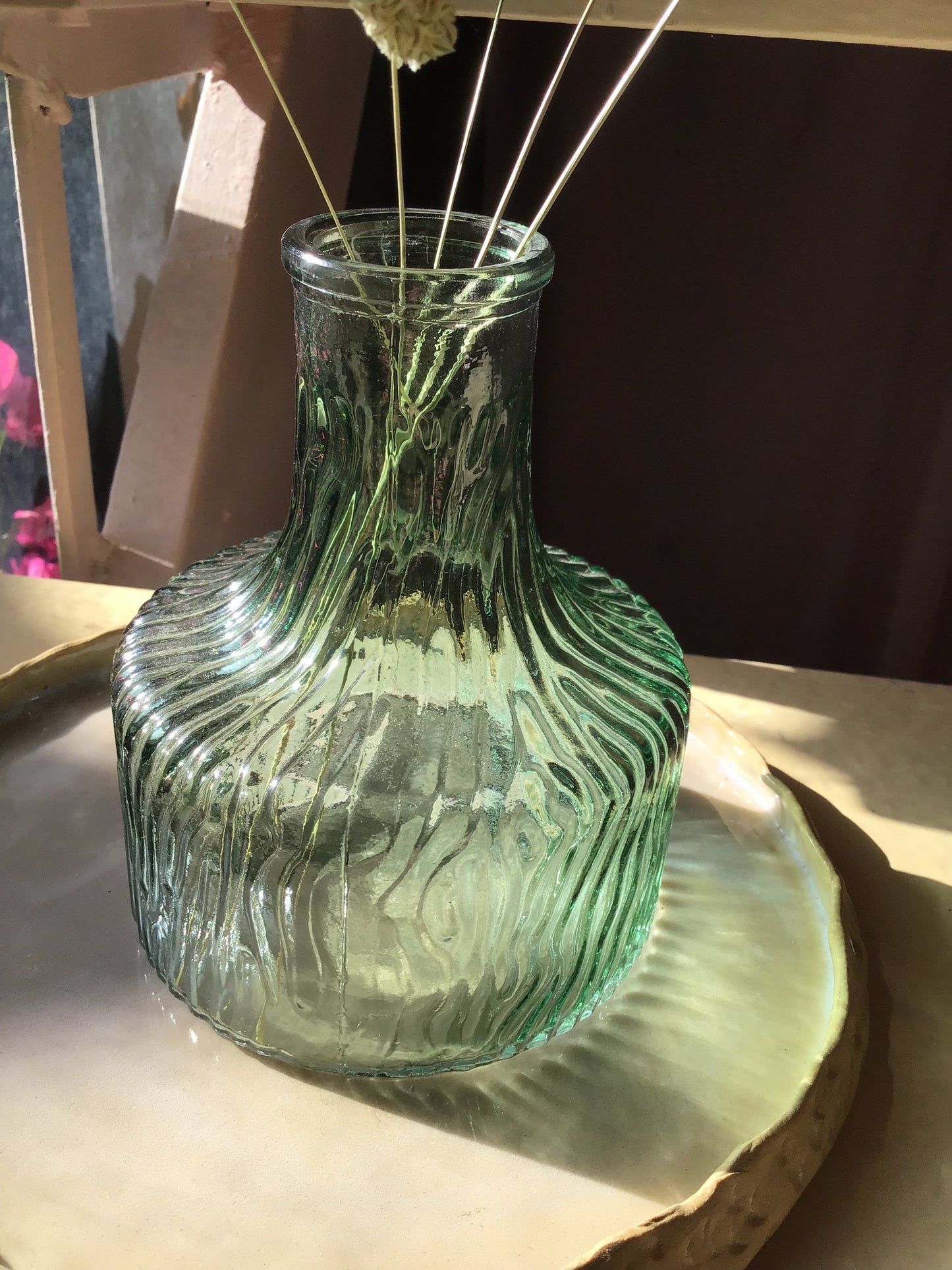 Textured Green Glass Elegance Vase