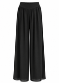 Black wide-leg palazzo trousers with smooth front waistband and fluid gathered legs