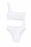 Coraline White One-Shoulder Crinkle Swimsuit (PRE-ORDER)