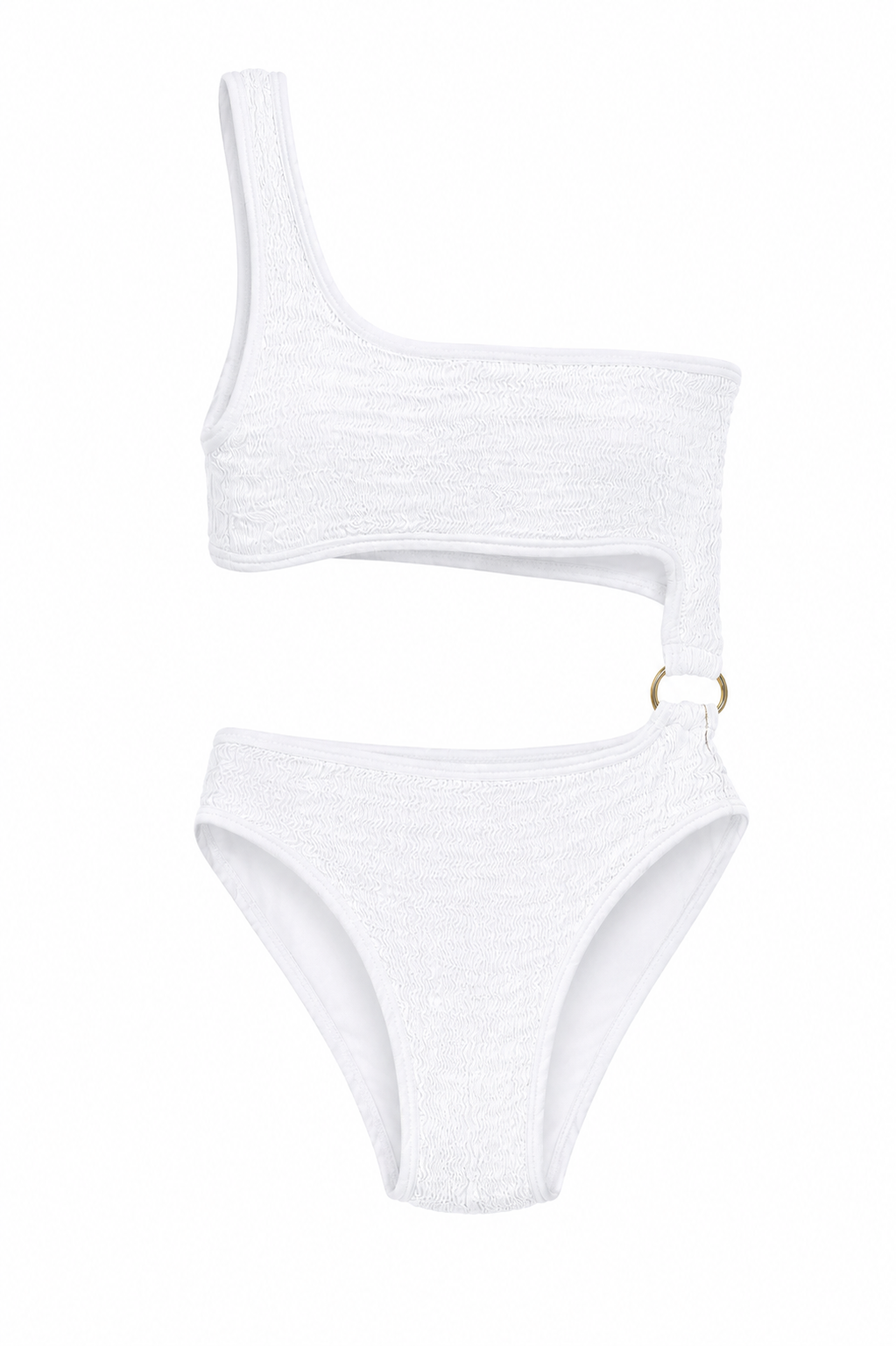 Coraline White One-Shoulder Crinkle Swimsuit (PRE-ORDER)