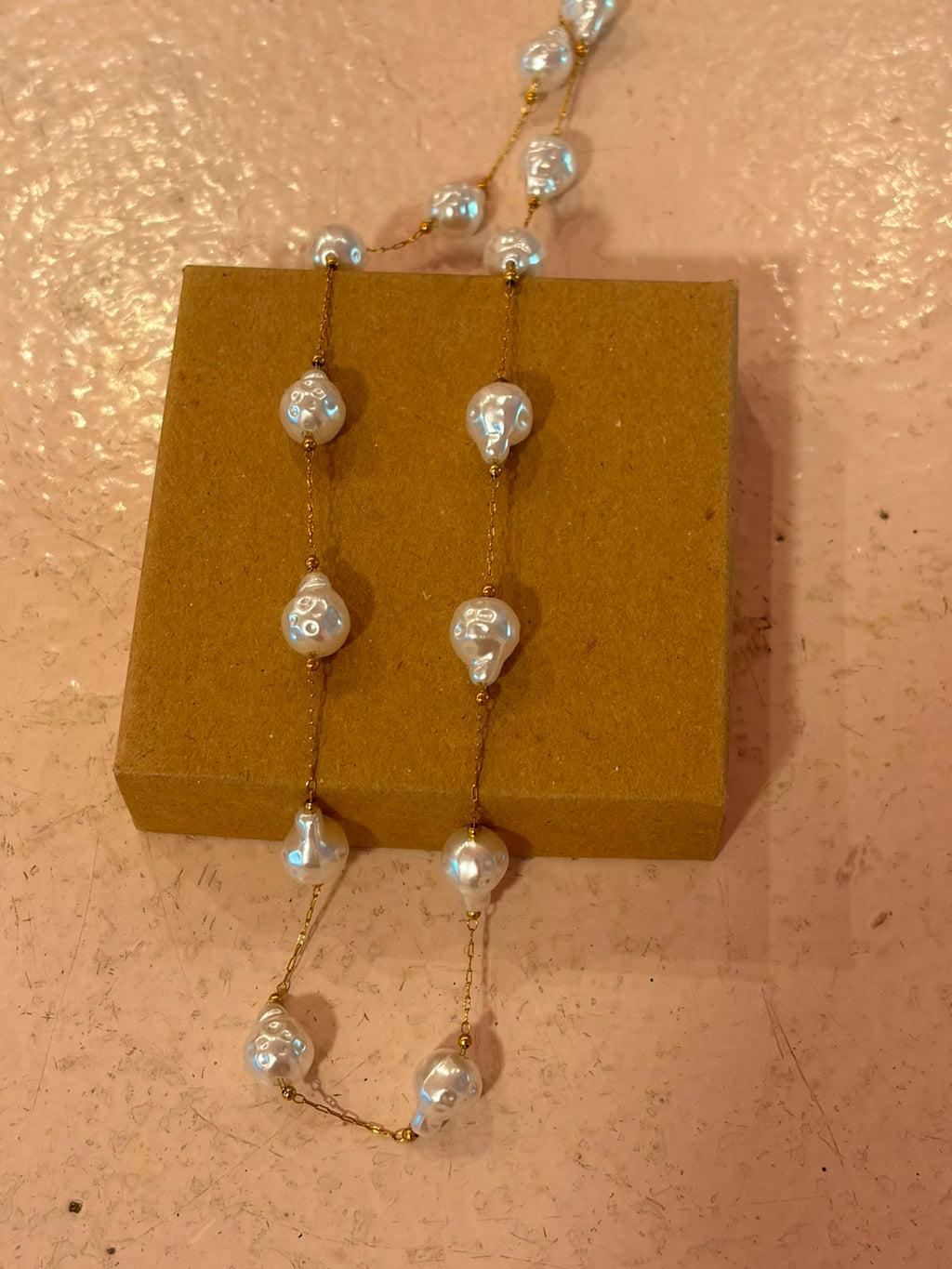 Handmade Baroque Pearl Station Necklace (028) | Gold Chain