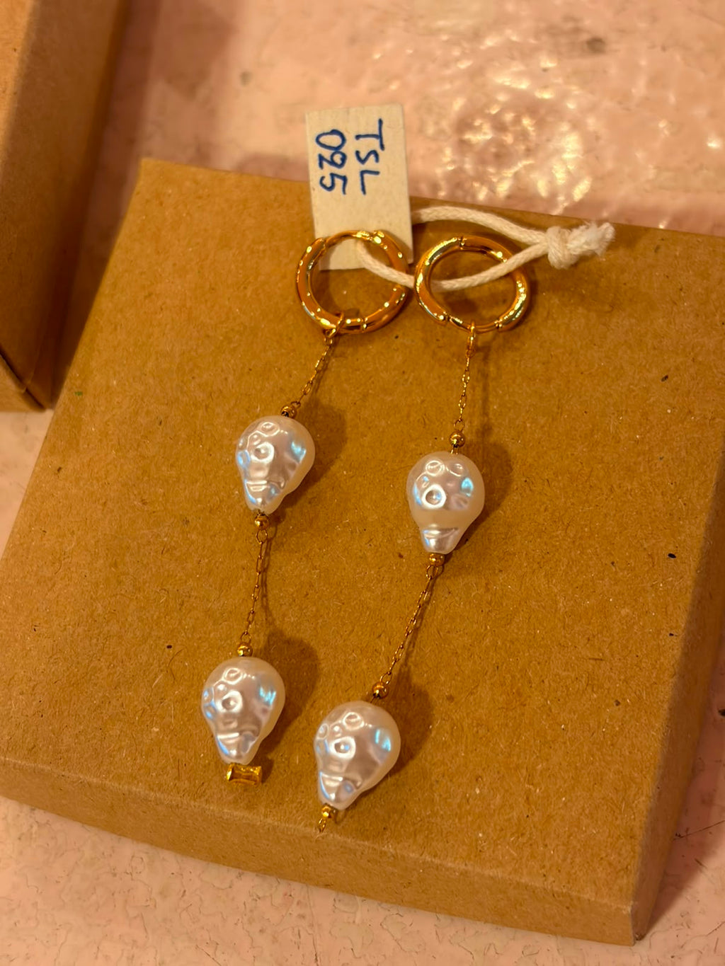 Handmade Baroque Pearl Drop Earrings (025) | Gold Chain Huggie Hoops