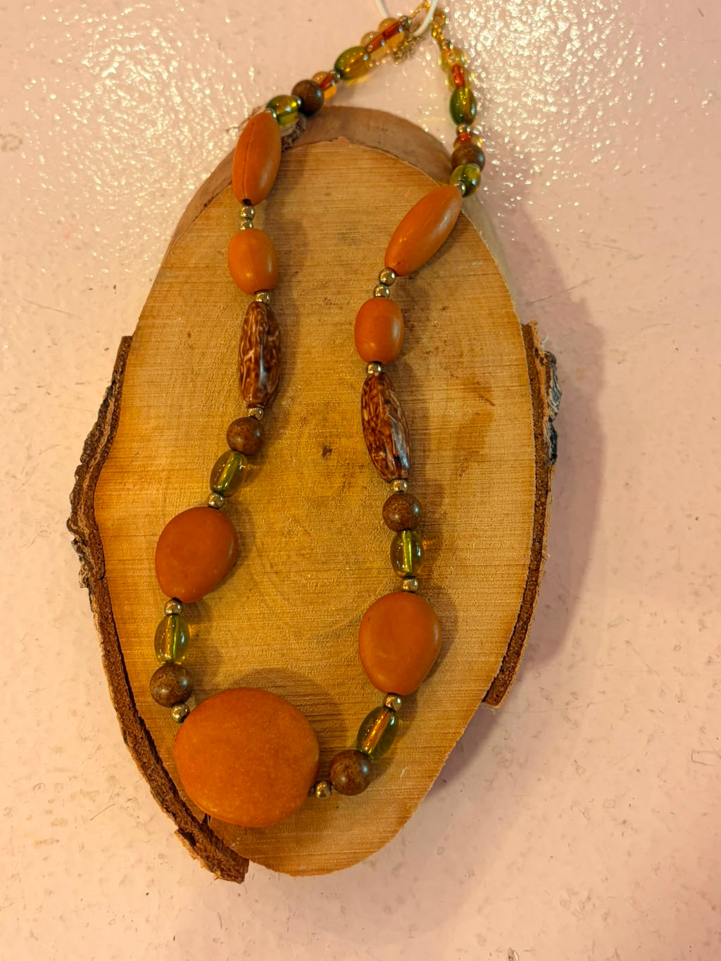 Handmade Amber & Earthy Bead Necklace (011) | Boho Statement Jewelry