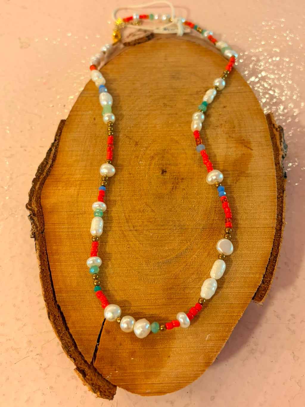 Handmade Freshwater Pearl & Seed Bead Necklace 016 | Boho Summer Jewelry