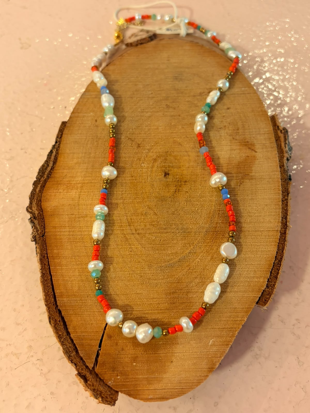 Handmade Freshwater Pearl & Seed Bead Necklace 016 | Boho Summer Jewelry
