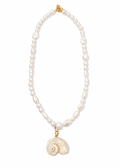 Handmade Freshwater Pearl Necklace with Seashell Pendant (021)