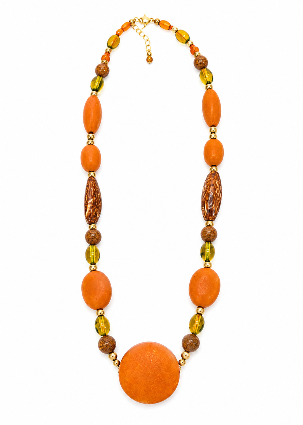 Handmade Amber & Earthy Bead Necklace (011) | Boho Statement Jewelry