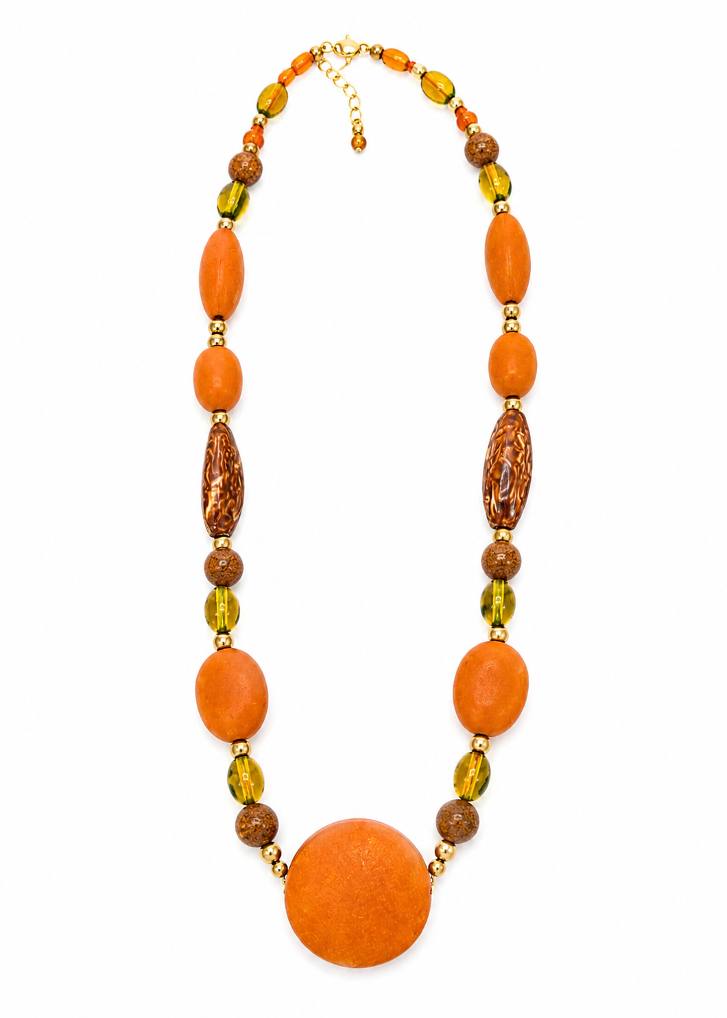 Handmade Amber & Earthy Bead Necklace (011) | Boho Statement Jewelry