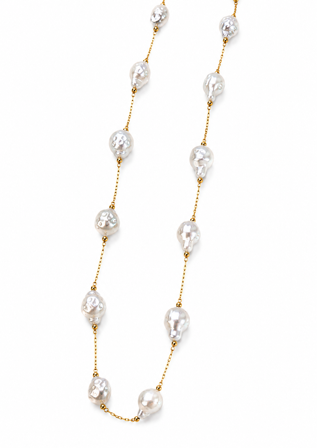 Handmade Baroque Pearl Station Necklace (028) | Gold Chain