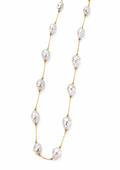 Handmade Baroque Pearl Station Necklace (028) | Gold Chain