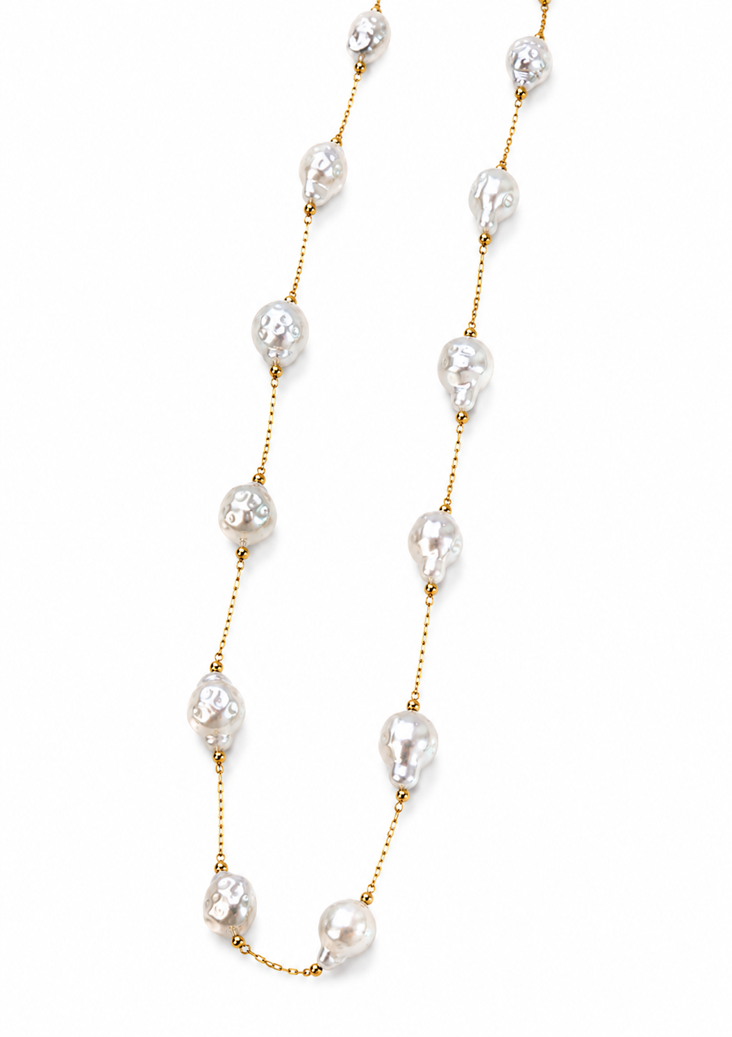 Handmade Baroque Pearl Station Necklace (028) | Gold Chain
