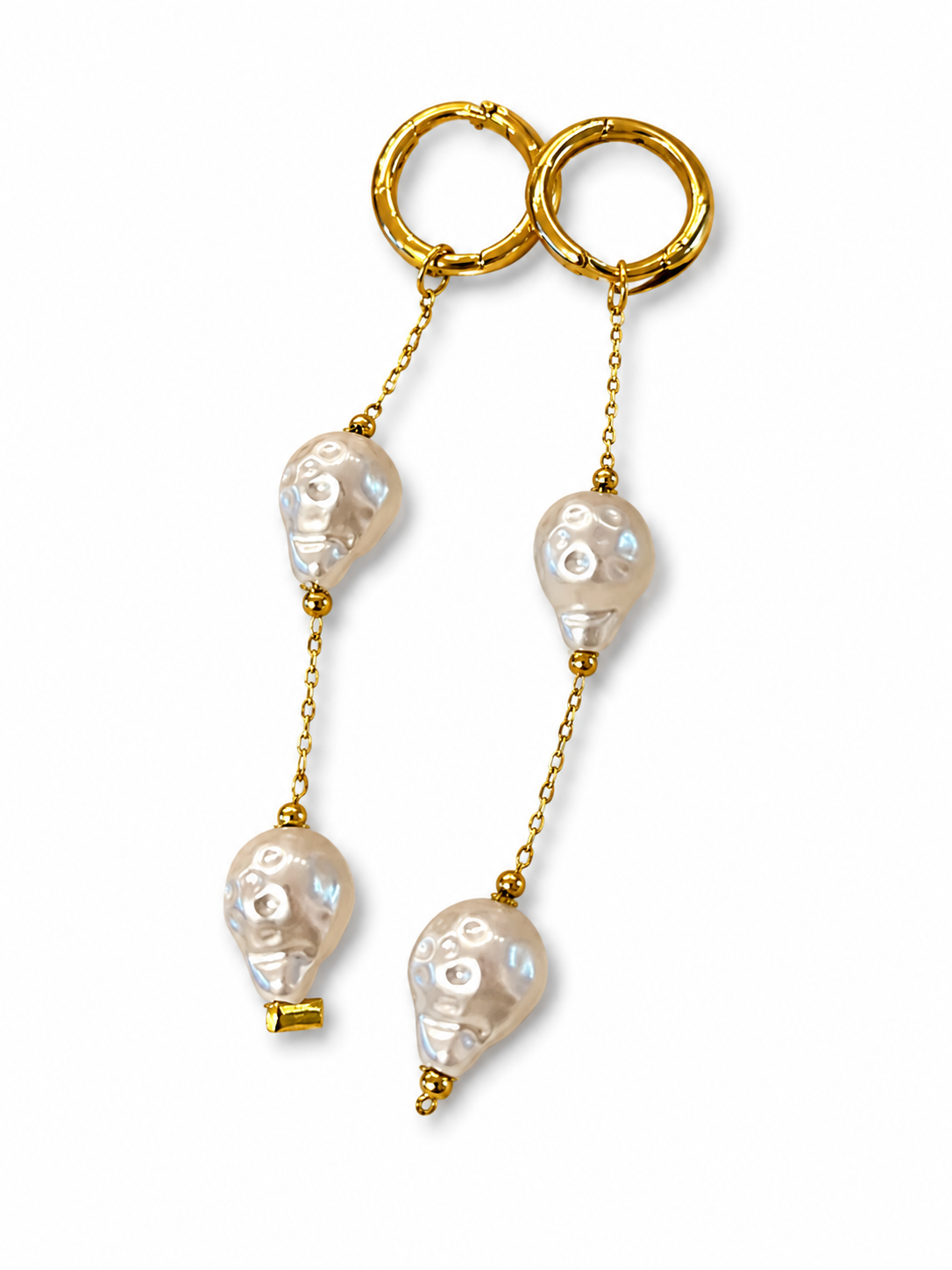 Handmade Baroque Pearl Drop Earrings (025) | Gold Chain Huggie Hoops