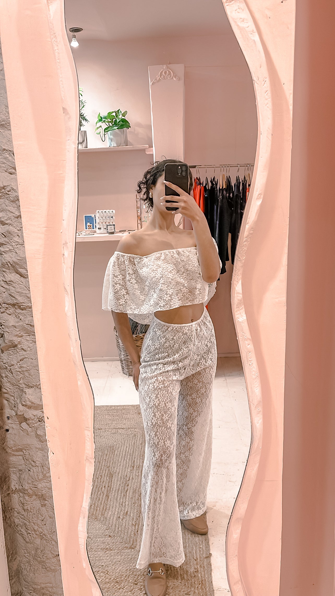 Azul Off-White Lace Trousers