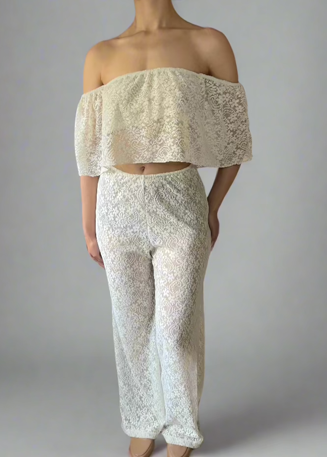 Azul Off-White Lace Trousers