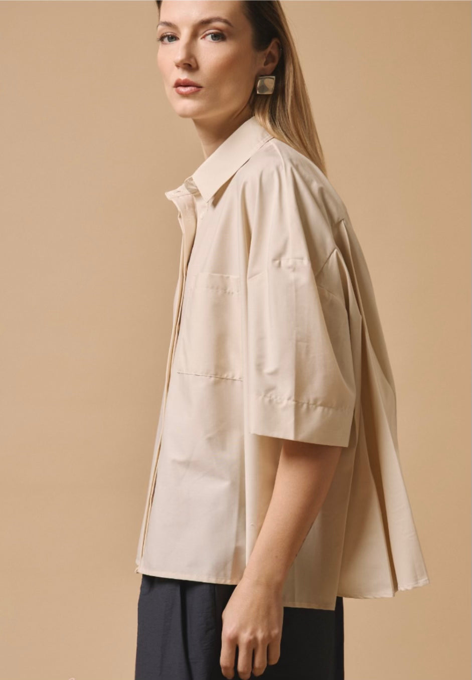 Light Peach Oversized Button-Up Shirt