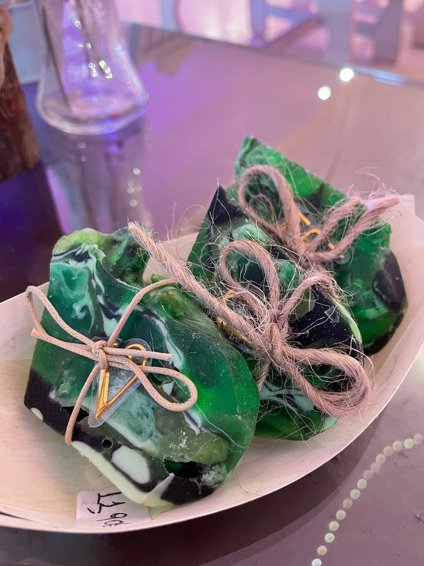 Set of 3 Malachite Bliss Glycerin Soaps with Aloe Vera, Black Clay, and Confectionery Colors