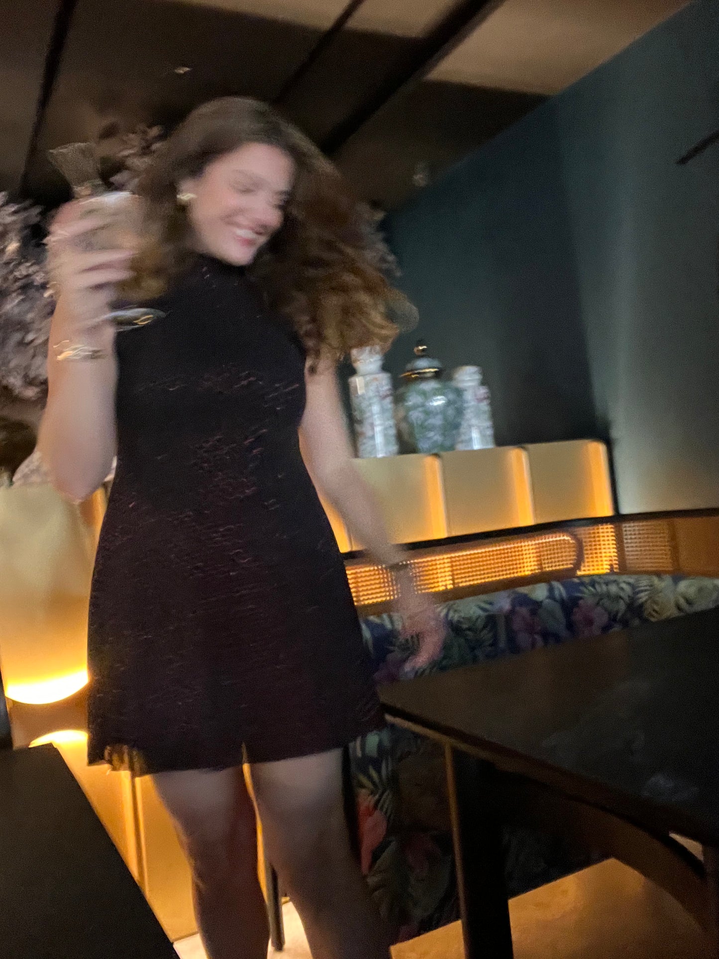 Black Sparkle Polka Mini Dress