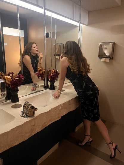 Sleek Noir Glitter Midi Skirt