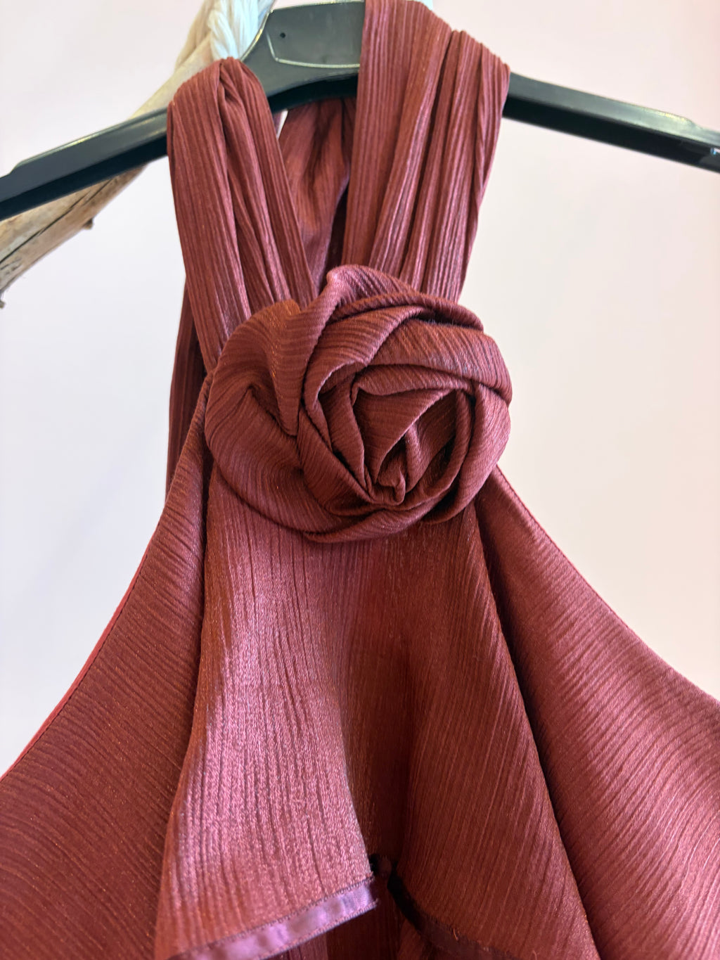 Ruffled Halter Dress – Burgundy