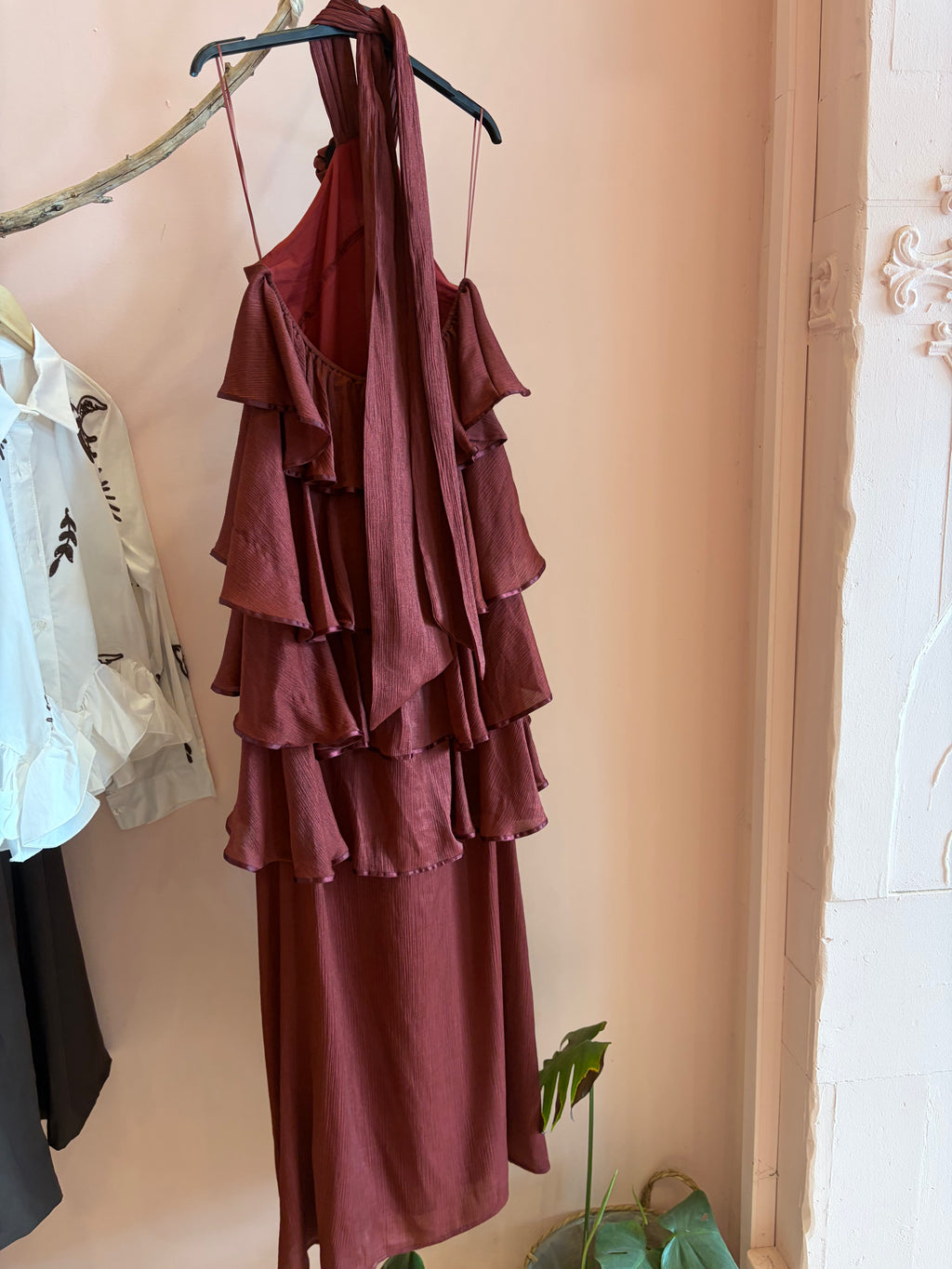 Ruffled Halter Dress – Burgundy