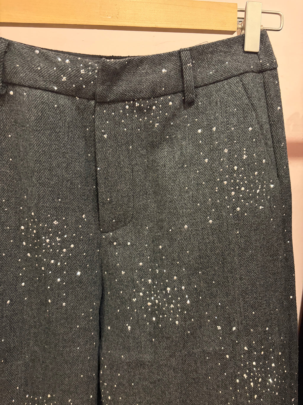 Charcoal Rhinestone Wide-Leg Trousers