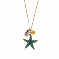 Thalassa — Teal Enamel Starfish, Cowrie Shell & Gold Coin Necklace