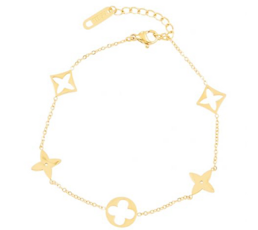 Gold Stainless Steel Bracelet with Mixed Cross Charms
