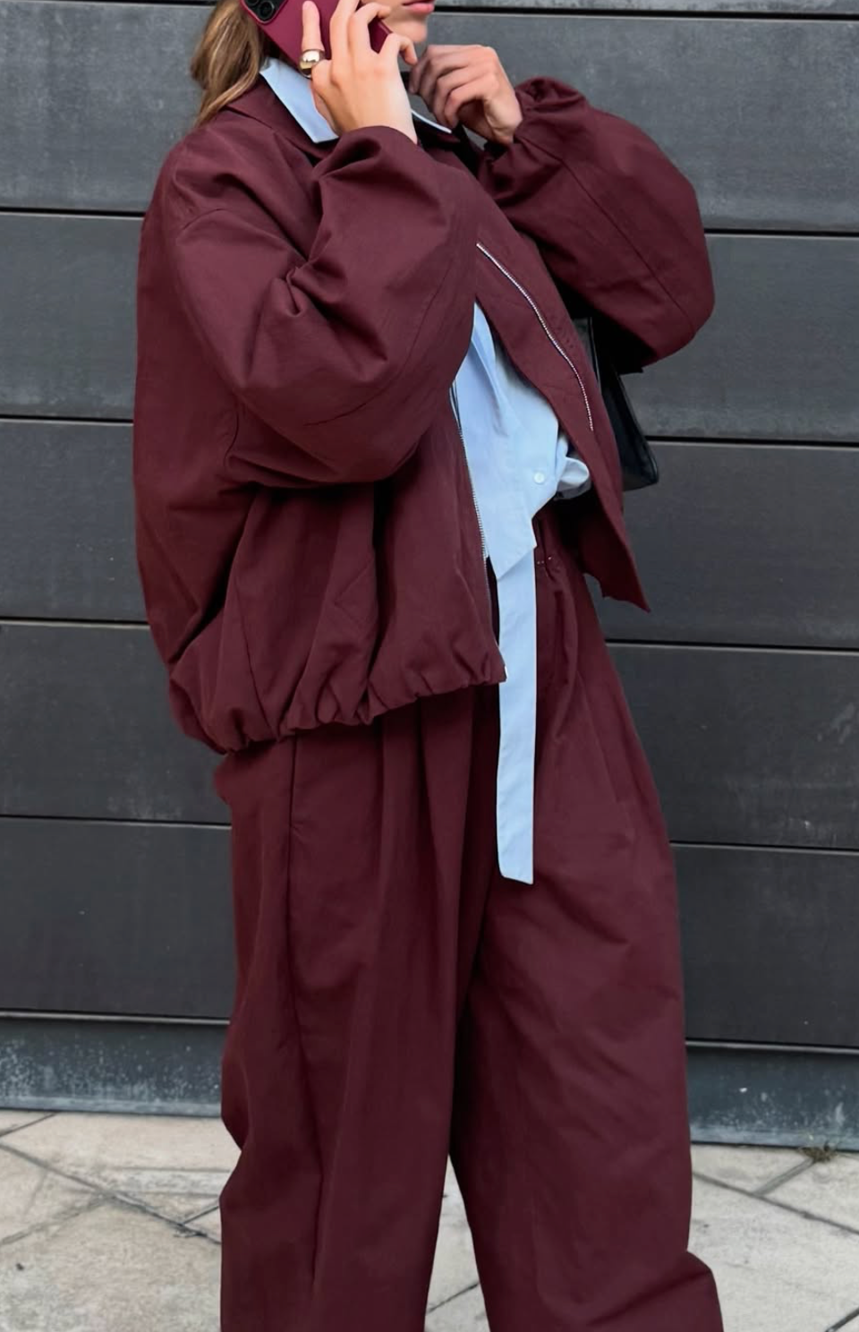 Wide-Leg Burgundy Trousers