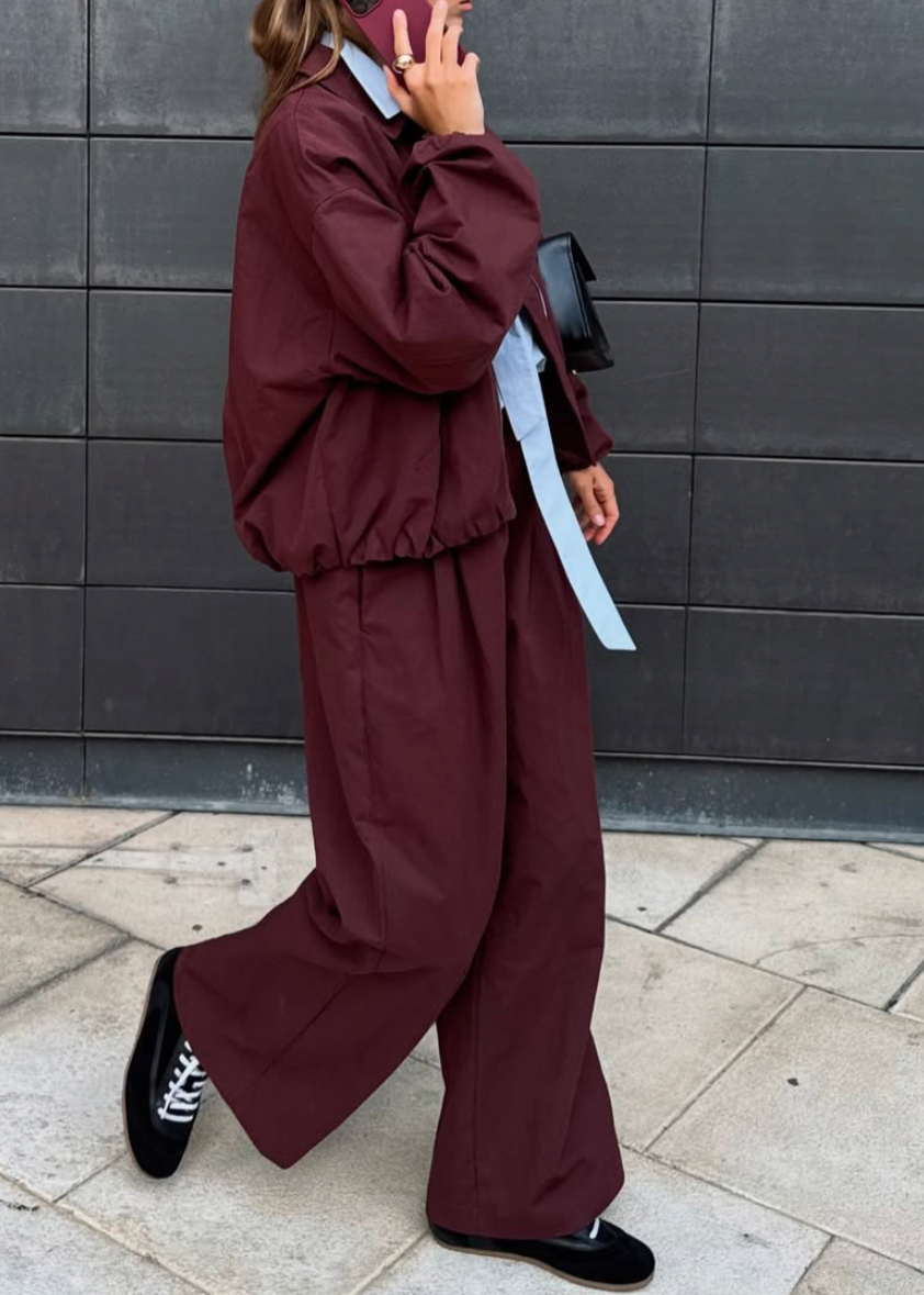 Wide-Leg Burgundy Trousers