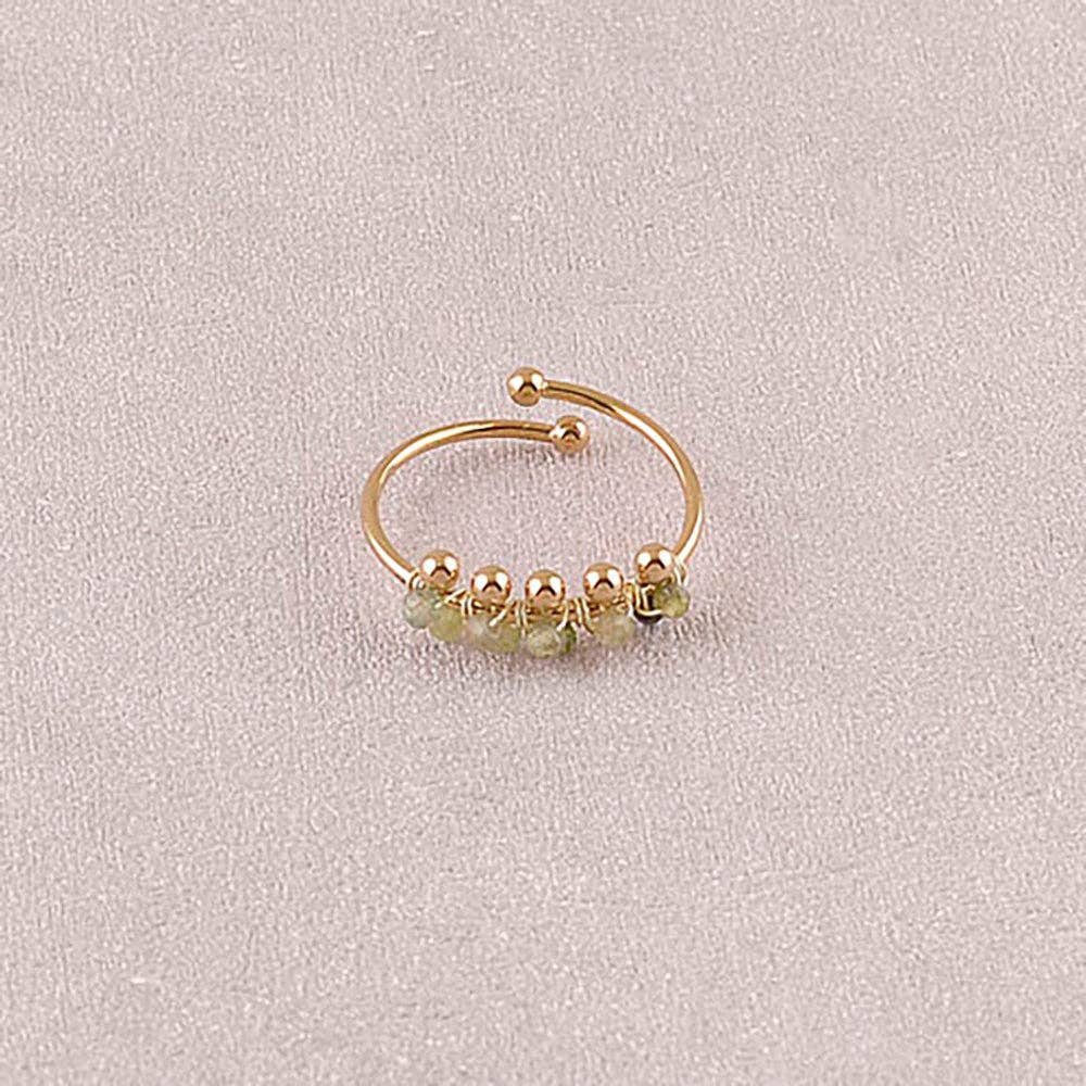Virel Ring - round natural stones and beads: Gold / Green Agate