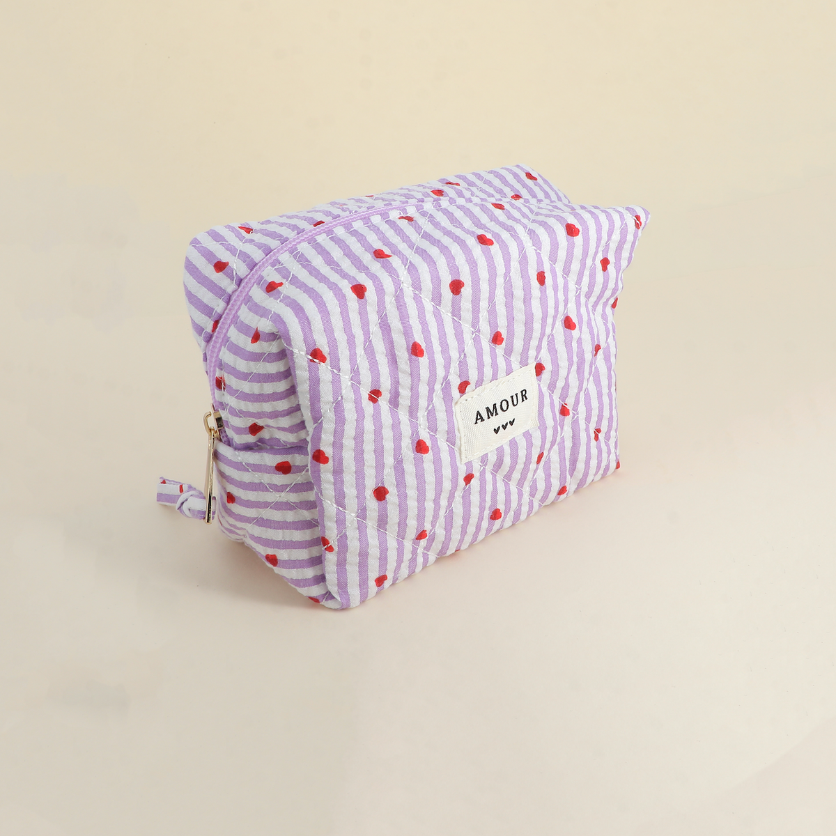 Pouch - LOVE and 3 hearts - 15 x 10 x 8 cm: Lilac Heart