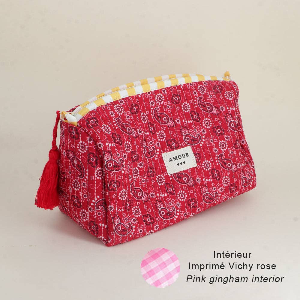 Large pouch with "LOVE" and heart motifs, 100% polyester: Khaki