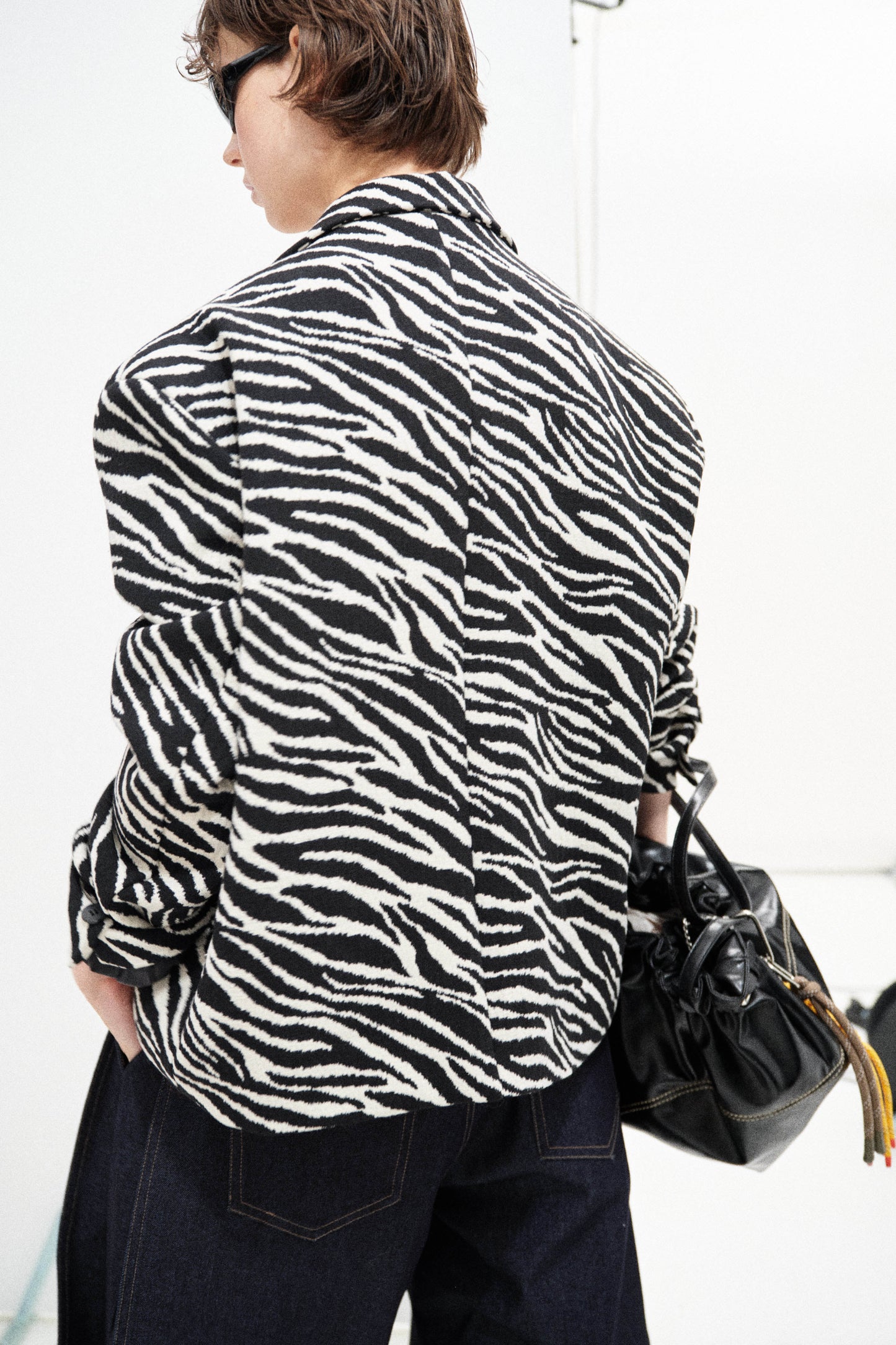 Animalier Pattern Blazer with Padded Shoulders