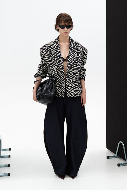 Animalier Pattern Blazer with Padded Shoulders