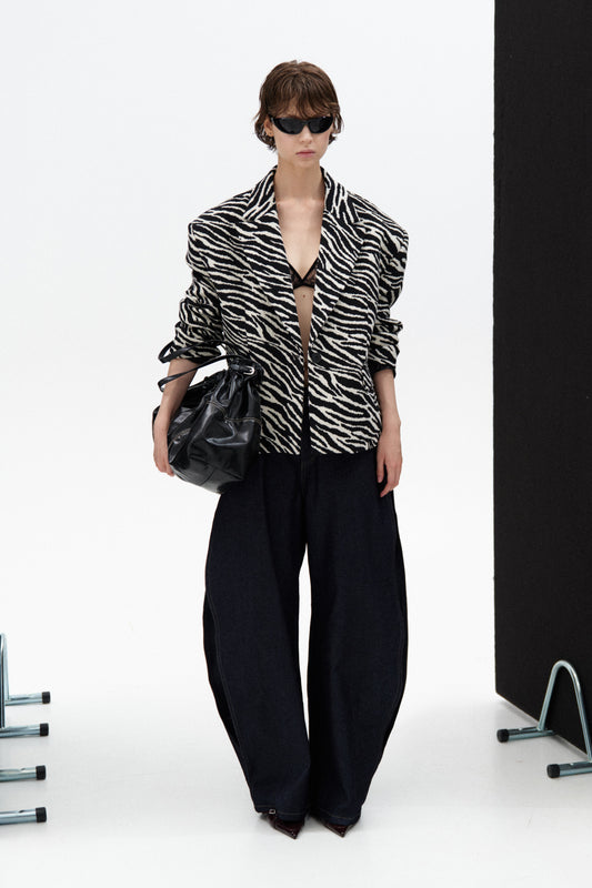 Animalier Pattern Blazer with Padded Shoulders